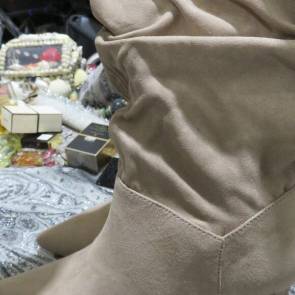 Justfab Frenchy Slouch Stiletto Suede Bootie boots Portobello taupe tan size 6.5 - Picture 8 of 12